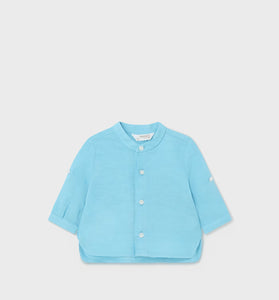 Camisa manga larga cuello mao azul