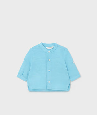 Camisa manga larga cuello mao azul