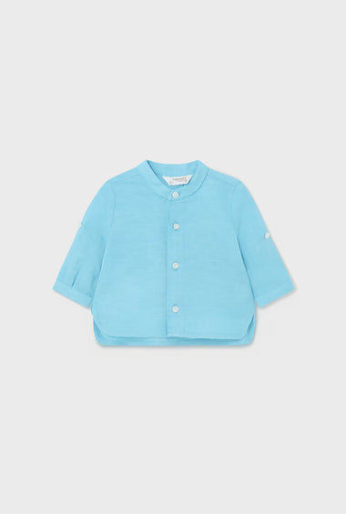 Camisa manga larga cuello mao azul