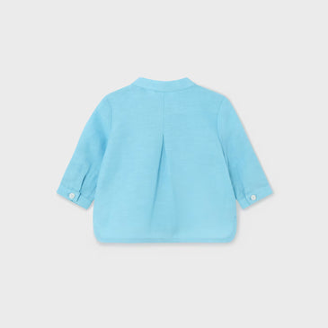 Camisa manga larga cuello mao azul