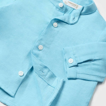 Camisa manga larga cuello mao azul