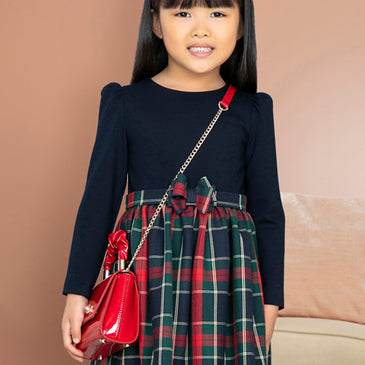 Vestido combinado cuadros niña