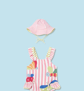 Bañador rayas con gorro niña