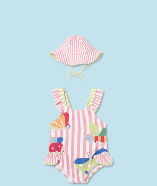 Bañador rayas con gorro niña