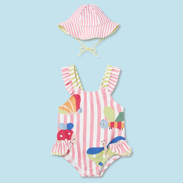 Bañador rayas con gorro niña