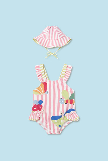 Bañador rayas con gorro niña
