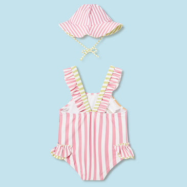 Bañador rayas con gorro niña