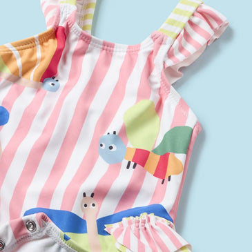 Bañador rayas con gorro niña