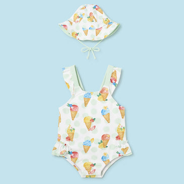 Bañador rayas con gorro niña