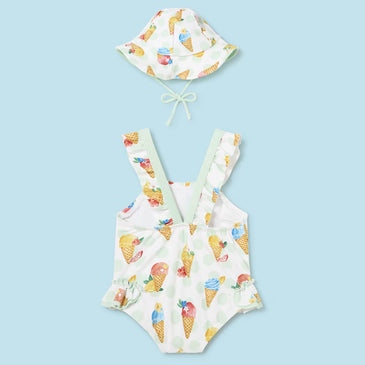 Bañador rayas con gorro niña