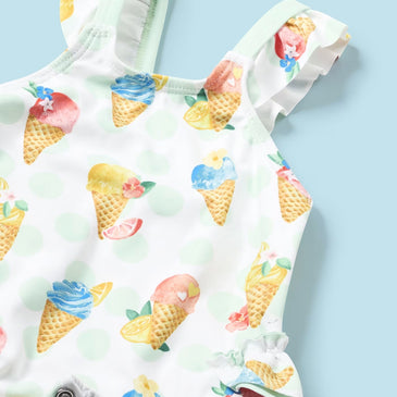 Bañador rayas con gorro niña