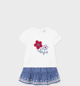 Conjunto falda lino bordado niña