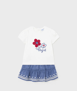 Conjunto falda lino bordado niña