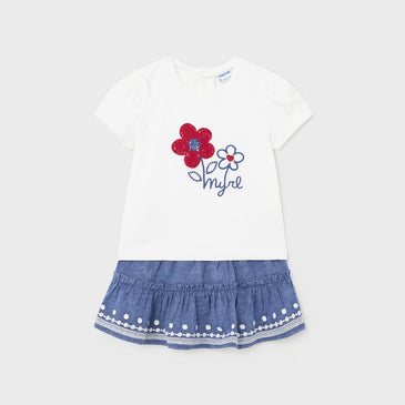 Conjunto falda lino bordado niña