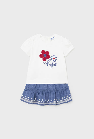 Conjunto falda lino bordado niña