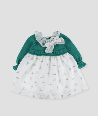 Vestido peto y faldon de flores plumeti niña