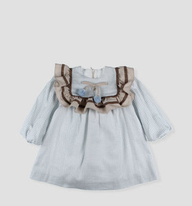 Vestido vichy con pompones niña