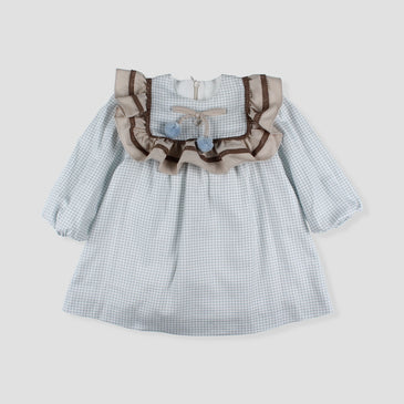 Vestido vichy con pompones niña