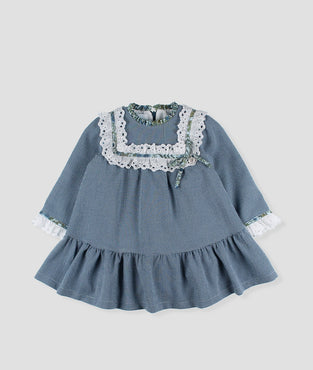 Vestido liso volante de flores niña