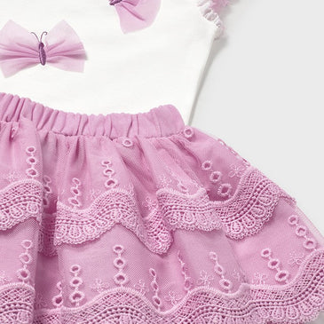 Conjunto Falda tul Bordado Mayoral Color Malva