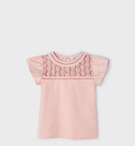 Camiseta guipur rosa niña