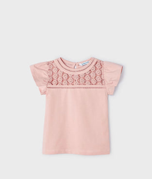 Camiseta guipur rosa niña