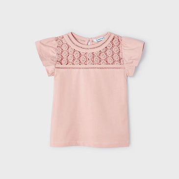 Camiseta guipur rosa niña