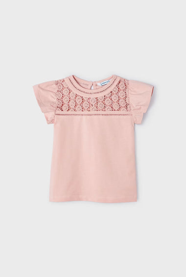 Camiseta guipur rosa niña