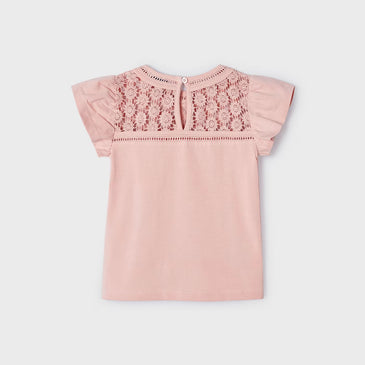 Camiseta guipur rosa niña