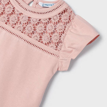 Camiseta guipur rosa niña