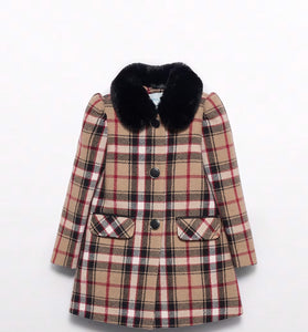 Abrigo cuadros cuello pelo niña