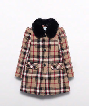 Abrigo cuadros cuello pelo niña