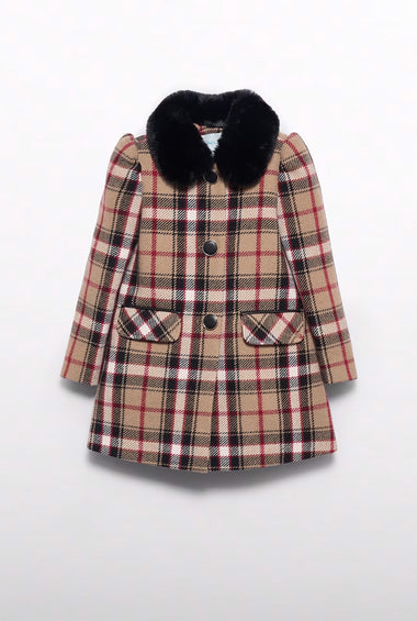 Abrigo cuadros cuello pelo niña