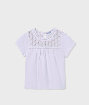 Camiseta combinada guipur niña