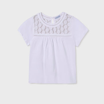 Camiseta combinada guipur niña