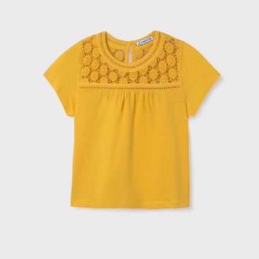 Camiseta combinada guipur niña