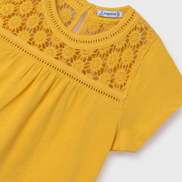 Camiseta combinada guipur niña